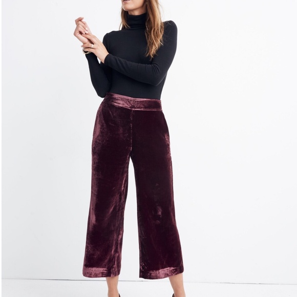 NWOT MADEWELL Velvet Huston Pull-On Crop Pants Burgundy color. Size Small - Picture 1 of 8